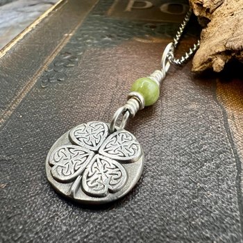 Four Leaf Clover, Sterling Silver, Wax Seal Charm, Connemara Marble, Irish Celtic Jewelry, Pagan Celtic Witch, 4 Leaf, Ireland Shamrock Gift