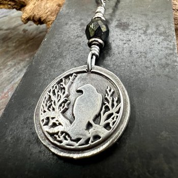 Raven Charm, Sterling Silver, Irish Celtic Lore, Leather Vegan Cords, Stainless Steel Chain, Crow Corvid, Wax Seal Charm, Celtic Pagan Witch