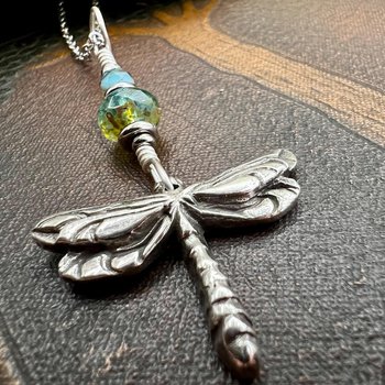Dragonfly, Sterling Silver Charm, Czech Glass, Silver Dragonfly Necklace, Leather & Vegan Cords, Stainless Steel Chain, Earthy Nature Gifts
