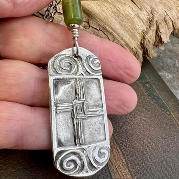 St Brigid’s Cross, Sterling Silver, Connemara Marble, Irish Celtic, Spirals, Pagan Witch, Brigid of Kildare, Patron Saint Ireland, Imbolc