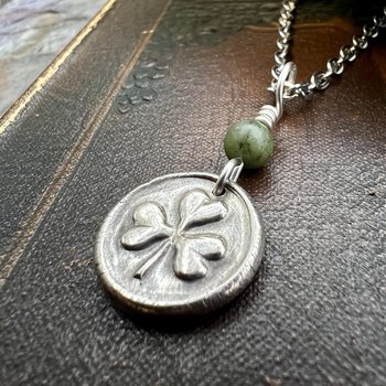 Sterling Silver Shamrock, Clover Charm, Wax Seal Charm, Connemara Marble, Irish Celtic Jewelry, Irish Clover, Trinity, Handmade Jewelry