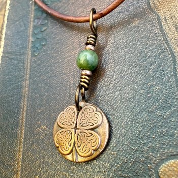 Four Leaf Clover with Hearts, Copper Wax Seal Charm, Connemara Marble, Irish Celtic Jewelry, 4 Leaf Clover, Lucky Love Charm, Valentine