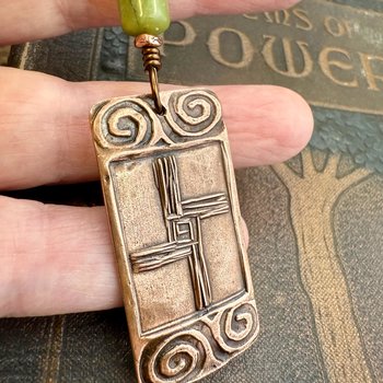 Saint Brigid's Cross, Copper & Connemara Marble Pendant, Irish Celtic Jewelry, Brigit Bridget, St Brigid of Kildare, Irish Cross, Imbolc