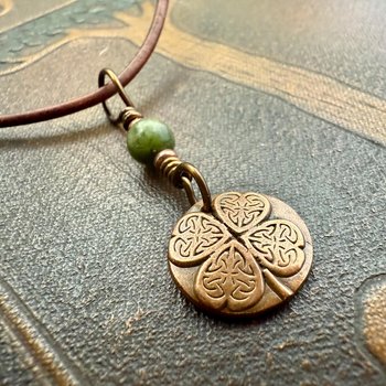 Four Leaf Clover with Hearts, Copper Wax Seal Charm, Connemara Marble, Irish Celtic Jewelry, 4 Leaf Clover, Lucky Love Charm, Valentine