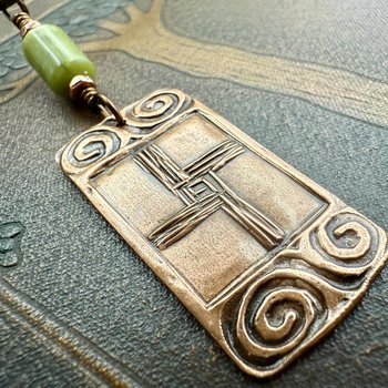 Saint Brigid's Cross, Copper & Connemara Marble Pendant, Irish Celtic Jewelry, Brigit Bridget, St Brigid of Kildare, Irish Cross, Imbolc