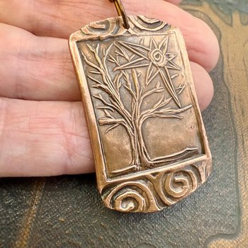 Copper Tree Sun Pendant, Connemara Marble Bead, Irish Celtic Spirals, Leather & Vegan Cords, Druid Pagan, Celtic Green Witch, Handmade Art