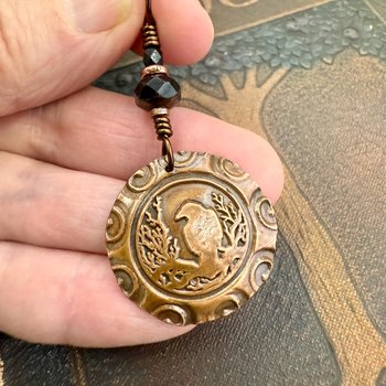 Copper Raven, Wax Seal Charm, Irish Celtic, Czech Glass, Leather & Vegan Cords, Crow Corvid, Handmade Art Jewelry, Celtic Witch, Messengers