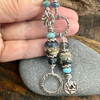 Hoop Sterling Silver Earrings, Raku Lampwork Beads, Hypoallergenic Ear Wires, Long Statement Earrings, Earthy Rustic, Mismatched Earrings