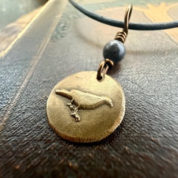 Raven Bronze Pendant, Wax Seal Charm, Kilkenny Black Bead, Crow Corvid, Tree Branches, Pagan Samhain, Celtic Witch Jewelry, Earthy Rustic