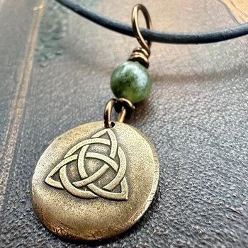 Bronze Trinity Knot, Triquetra, Wax Seal Charm, Connemara Marble, Irish Celtic Jewelry, Pagan, 8th Anniversary, Triple Goddess, Celtic Witch