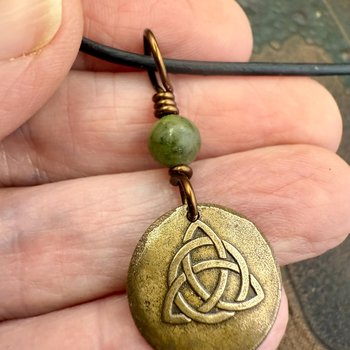 Bronze Trinity Knot, Triquetra, Wax Seal Charm, Connemara Marble, Irish Celtic Jewelry, Pagan, 8th Anniversary, Triple Goddess, Celtic Witch