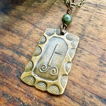 Birch Tree Ogham Charm, Bronze Pendant, Connemara Marble, Celtic Tree Astrology, Hand Carved, Irish Celtic Jewelry, December 24 – January 20