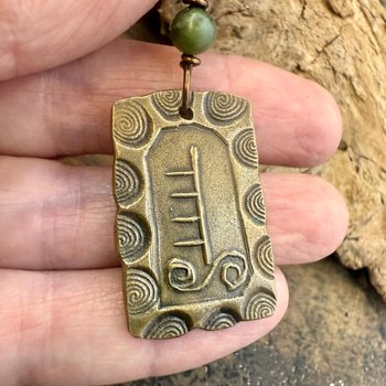 Hazel Tree Ogham Charm, Bronze Pendant, Celtic Tree Astrology, Connemara Marble, Hand Carved, Spirals, Celtic Zodiac, August 5 – September 1