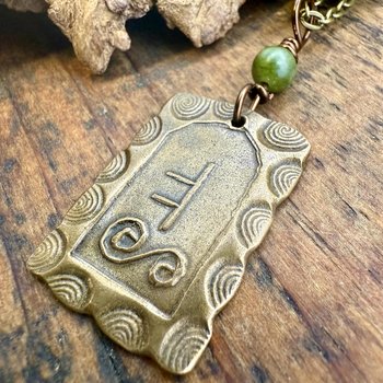 Oak Tree Ogham Charm, Bronze Pendant, Connemara Marble, Celtic Tree Astrology, Irish Celtic Spirals, Hand Carved Art, June 10 to July 7
