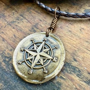 Compass Rose Charm, Bronze Compass Necklace, Nautical Sailing Gifts, Protection Guidance Talisman, Men's Jewelry, Grad Gifts, Handmade Art