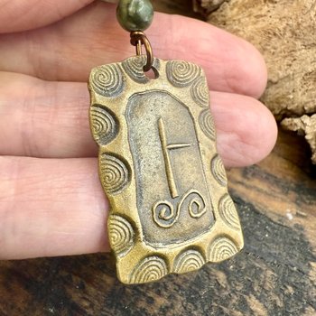 Birch Tree Ogham Charm, Bronze Pendant, Connemara Marble, Celtic Tree Astrology, Hand Carved, Irish Celtic Jewelry, December 24 – January 20