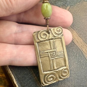 Saint Brigid's Cross, Bronze & Connemara Marble Pendant, Irish Celtic Jewelry, Brigit Bridget, St Brigid of Kildare, Irish Cross, Imbolc