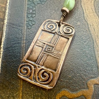 Saint Brigid's Cross, Copper & Connemara Marble Pendant, Irish Celtic Jewelry, Brigit Bridget, St Brigid of Kildare, Irish Cross, Imbolc
