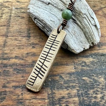 Believe Ogham Necklace, Creid Irish Gaelic, Bronze Bar Charm, Connemara Marble, Irish Celtic, Hand Carved Pendant, Soul Harbor Jewelry