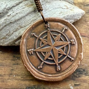 Compass Rose, Copper Pendant, Sailing Gifts, Nautical Jewelry, Men's Jewelry, Sailor Necklace, 7th Anniversary, Protection Talisman
