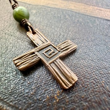 Saint Brigid's Cross, Copper Charm, Irish Celtic Jewelry, Connemara Marble, Hand Carved, Pagan Imbolc, Celtic Witch, Soul Harbor Jewelry