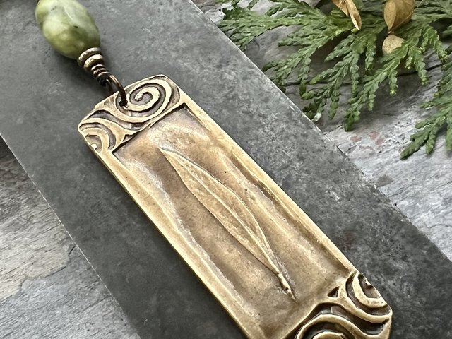Willow Leaf Bronze Pendant, Connemara Marble Necklace, Irish Celtic Jewelry, Sacred Celtic Tree Astrology, Leather Vegan Cords, Green Witch