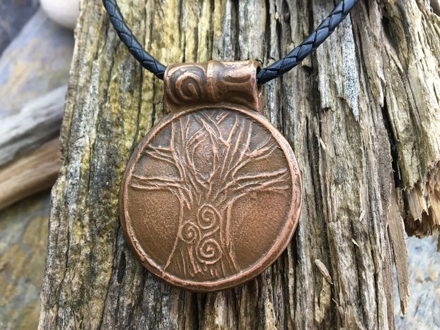 Tree of Life Pendant, Irish Celtic Jewelry, Copper Tree Necklace, Triskele, Triskelion, Hand Carved, Triple Spirals, Newgrange, Handmade Art