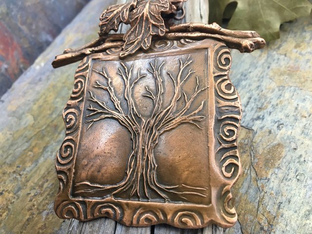 Celtic Tree of Life Pendant, Copper Tree Necklace, Irish Celtic Spirals, Leaves, Statement Art Jewelry, Hand Carved, Soul Harbor Jewelry
