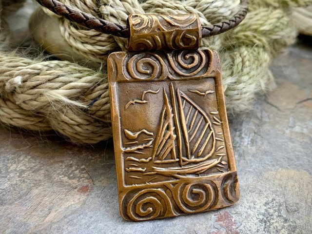 Copper Sailboat Pendant, Hand Carved, Sailing Nautical Necklace, Irish Celtic Spirals, Adventure Journey, Sailor Gifts, Handmade Art Jewelry