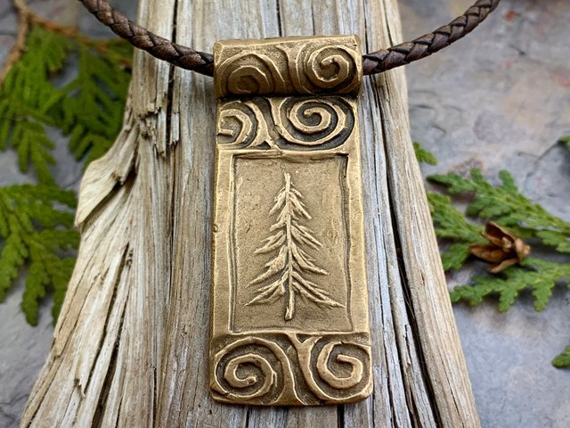 Pine Tree Pendant, Bronze Tree of Life, Hand Carved, Irish Celtic Spirals, Evergreen Tree, Druid, Celtic Sacred Trees, Soul Harbor Jewelry
