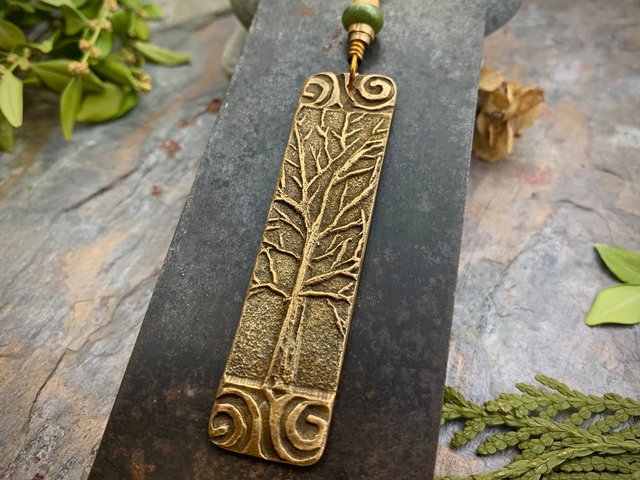 Tree of Life, Bronze Pendant, Connemara Marble, Irish Celtic Jewelry, Long Tree Necklace, Celtic Spirals, Hand Carved, Soul Harbor Jewelry