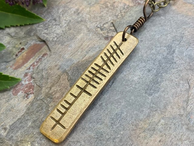 Father Ogham Charm, Athair Ogham, Bronze Bar Charm, Irish Celtic Gaelic, Hand Carved, Dad Father, Leather & Vegan Cords, Soul Harbor Jewelry