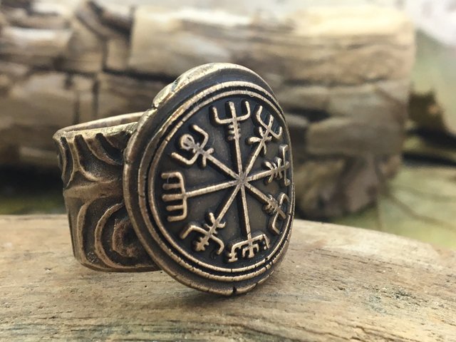 Vegvisir Ring, Viking Shield Ring, Spiral Band Ring, Men's Jewelry, Norse Nordic, Rune Jewelry, Ring for Men, Viking Compass, Icelandic, Art