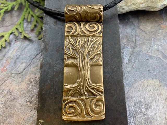Celtic Tree of Life, Bronze Tree Pendant, Hand Carved Art Jewelry, Irish Celtic Spirals, Crann Bethadh, 8th Anniversary, Soul Harbor Jewelry