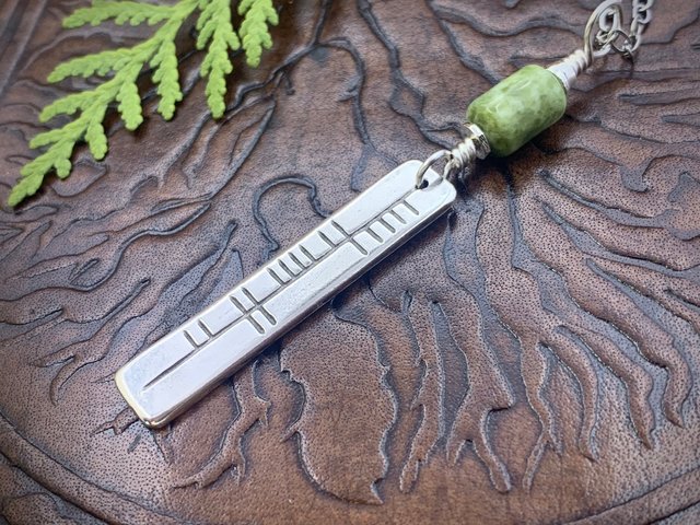 Dóchas Ogham Necklace, Hope Bar Charm, Sterling Silver, Connemara Marble, Irish Celtic Jewelry, Hand Carved, Believe In, Art Jewelry