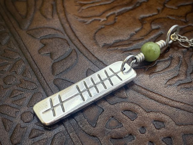 Grá Ogham Necklace, Love Bar Charm, Sterling Silver, Connemara Marble, Irish Celtic Jewelry, Hand Carved, Love Friend Gifts, Art Jewelry