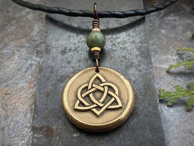 Celtic Love Knot, Bronze Trinity Charm, Connemara Marble, Wax Seal Charm, Irish Celtic Jewelry, St. Patrick's Day Gifts, Infinity, Eternity