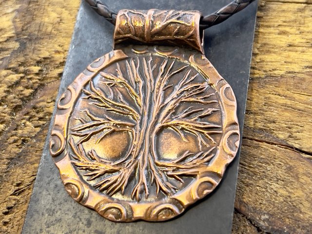 Tree of Life, Copper Tree Necklace, Irish Celtic Jewelry, Round Tree Pendant, Earthy Rustic Jewelry, Hand Carved, Leather & Vegan Cords, Art