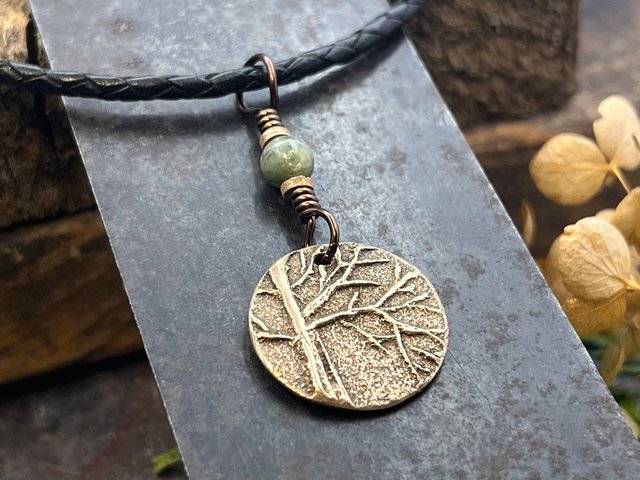 Celtic Tree of Life Charm, Bronze Pendant, Connemara Marble, Irish Celtic Jewelry, Hand Carved Art, Crann Bethadh, Leather & Vegan Cords