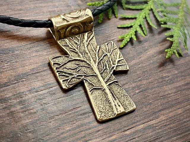 Tree Cross Pendant, Bronze Cross, Tree Branch Cross, Men's Jewelry, Irish Celtic Trees, Hand-Carved, Spiritual Gifts, Tree of Life, Earthy