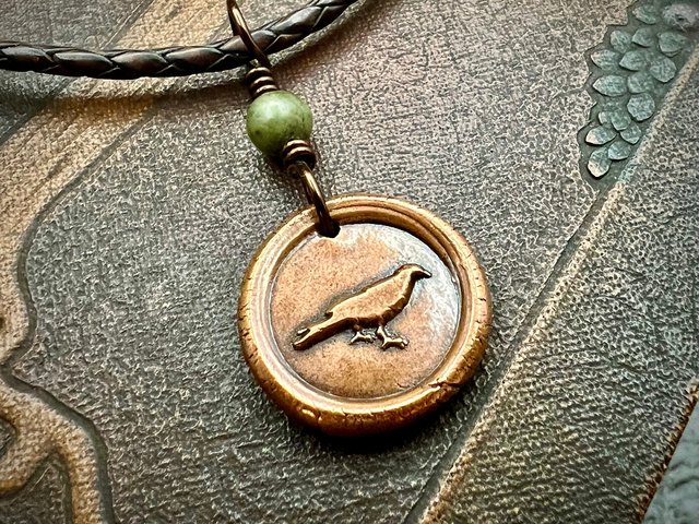Raven Copper Wax Seal Charm, Irish Celtic Jewelry, Connemara Marble, Pagan Wicca Gifts, Celtic Goddess, Rhiannon Morrigan, Handmade Jewelry