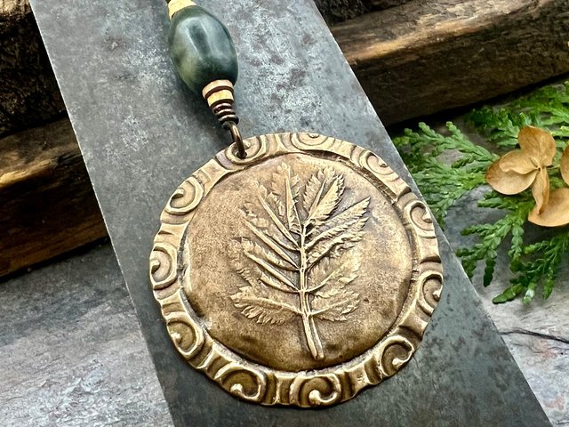 Rowan Leaf Bronze Pendant, Connemara Marble Necklace, Irish Celtic Spirals, Sacred Celtic Tree Astrology, Leather Vegan Cords, Pagan Druid