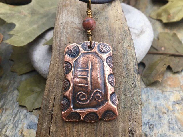 Holly Ogham Charm, Copper Pendant, Connemara Marble, Hand Carved, Irish Celtic Jewelry, Celtic Tree Astrology, Druid Tree, July 8 – August 4