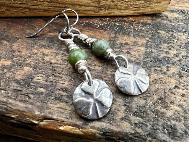 Shamrock Earrings, Connemara Marble, Irish Shamrock, Irish Celtic Jewelry, Clover Earrings, Sterling Silver, Silver and Green, Anniversary