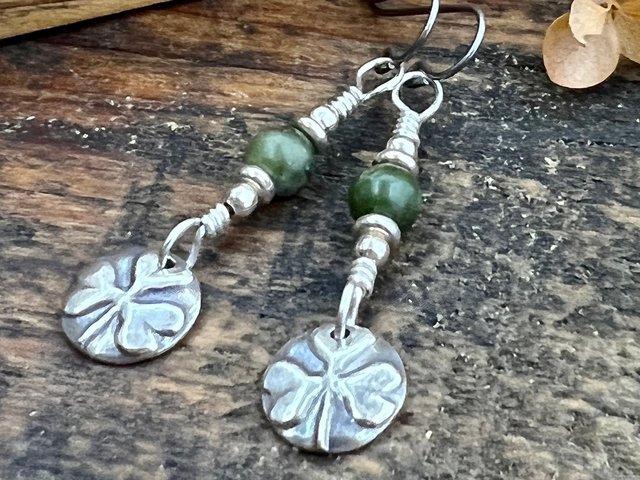 Shamrock Earrings, Connemara Marble, Irish Shamrock, Irish Celtic Jewelry, Clover Earrings, Sterling Silver, Silver and Green, Anniversary