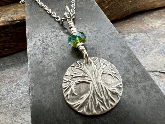 Tree of Life, Sterling Silver Charm, Czech Glass, Silver Tree Necklace, Leather & Vegan Cords, Stainless Steel Chain, Earthy Nature Gifts