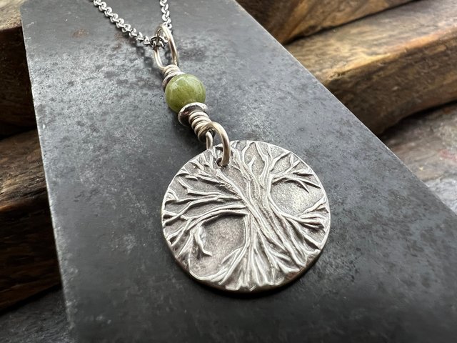 Tree of Life, Sterling Silver Charm, Connemara Marble, Silver Tree Necklace, Leather & Vegan Cords, Stainless Steel Chain, Earthy Nature