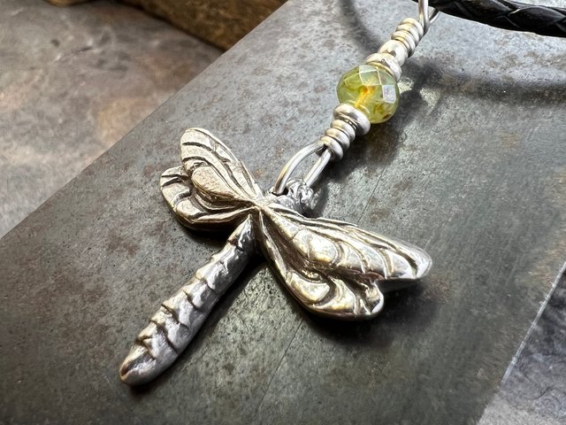 Dragonfly, Sterling Silver Charm, Czech Glass, Silver Dragonfly Necklace, Leather & Vegan Cords, Stainless Steel Chain, Earthy Nature Gifts