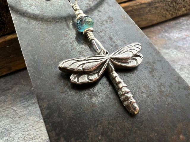 Dragonfly, Sterling Silver Charm, Czech Glass, Silver Dragonfly Necklace, Leather & Vegan Cords, Stainless Steel Chain, Earthy Nature Gifts