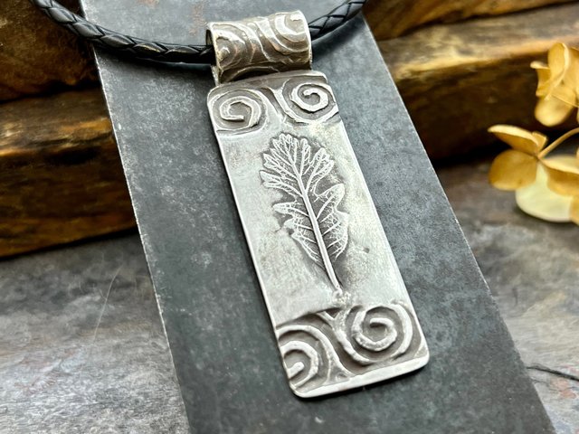 Oak Leaf Pendant, Sterling Silver, Sacred Celtic Trees, Irish Celtic Spirals, Druid Dryad, Pagan Earth, Crann Bethadh, Celtic Tree of Life